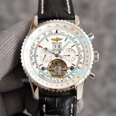 Replica Breitling Navitimer Tourbillon Watch SS White Dial Black Leather 43MM